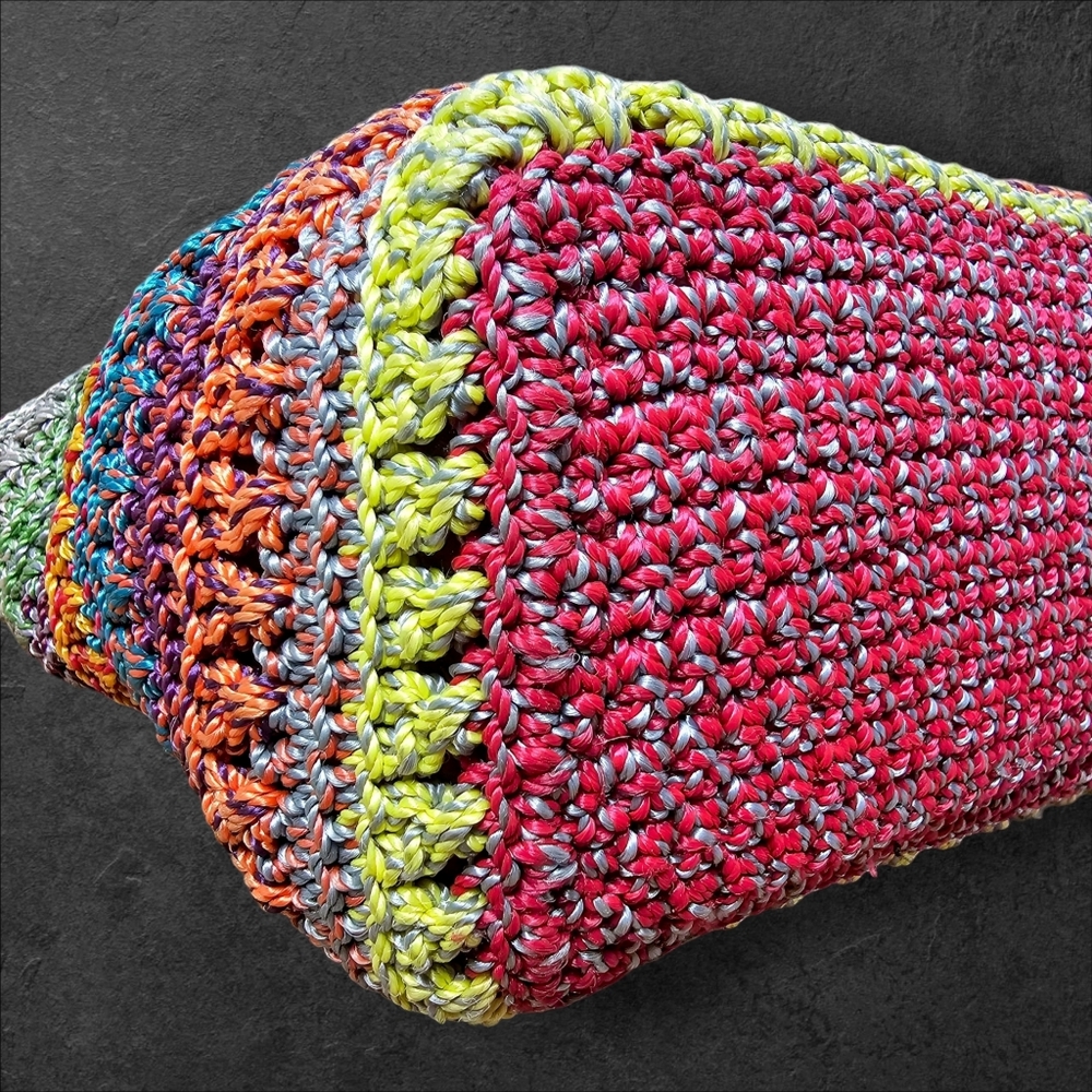LINA Small Crochet Shoulder Bag Striped Shoulder Strap Hippie Festival 20" Strap - Picture 9 of 12